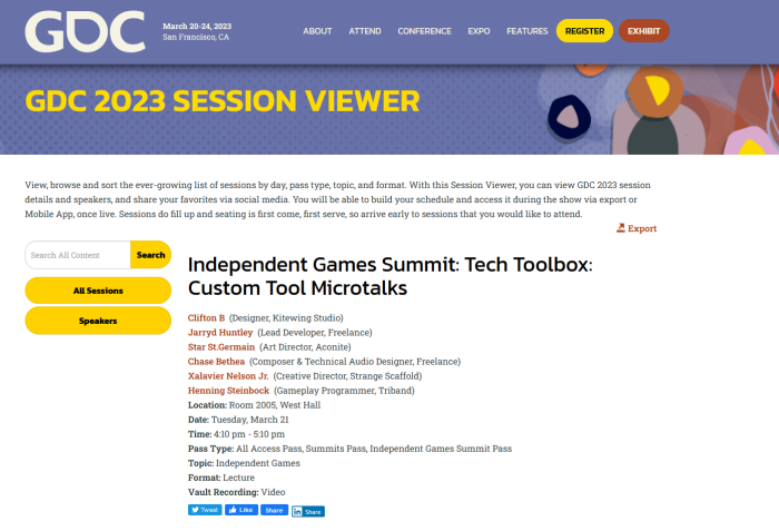 Chase Bethea GDC 2023 Independent Tech Tool Box Custom Tool Microtalks