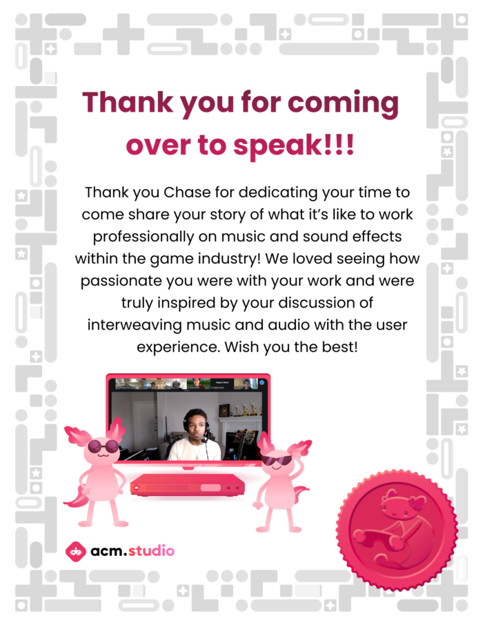 ACM Game Studio UCLA Thank you Card